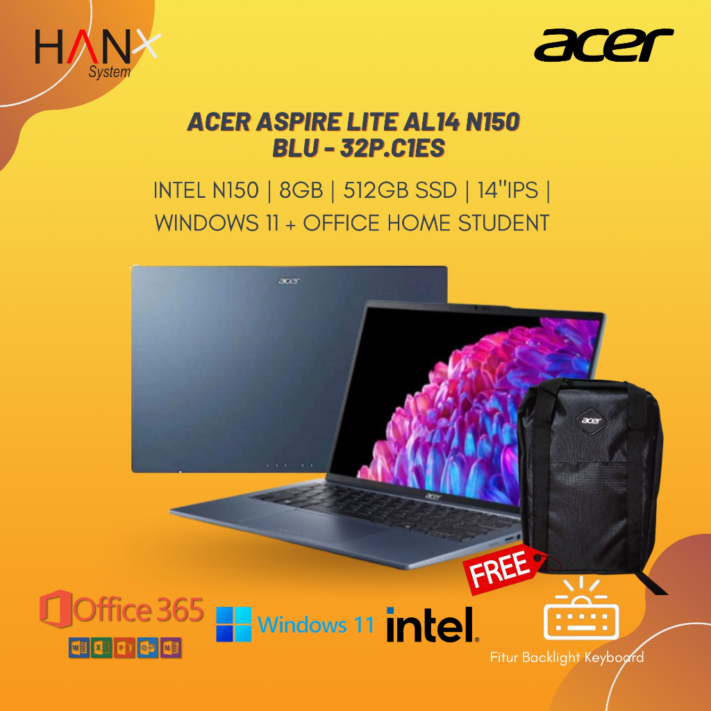 ACER ASPIRE LITE AL14 N150 8GB 512GB W11+OHS+M365B 14.0WUXGA BLU -32P.C1ES