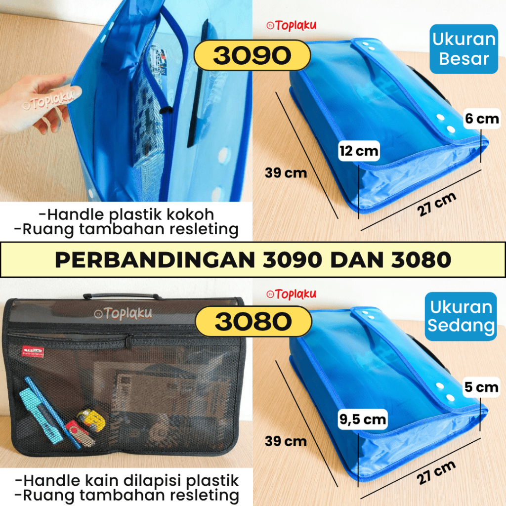 Tas Les Map Dokumen BESAR Anti Air plastik zipper Kancing File F4 A4 Sekolah Buku Document Bag 3090
