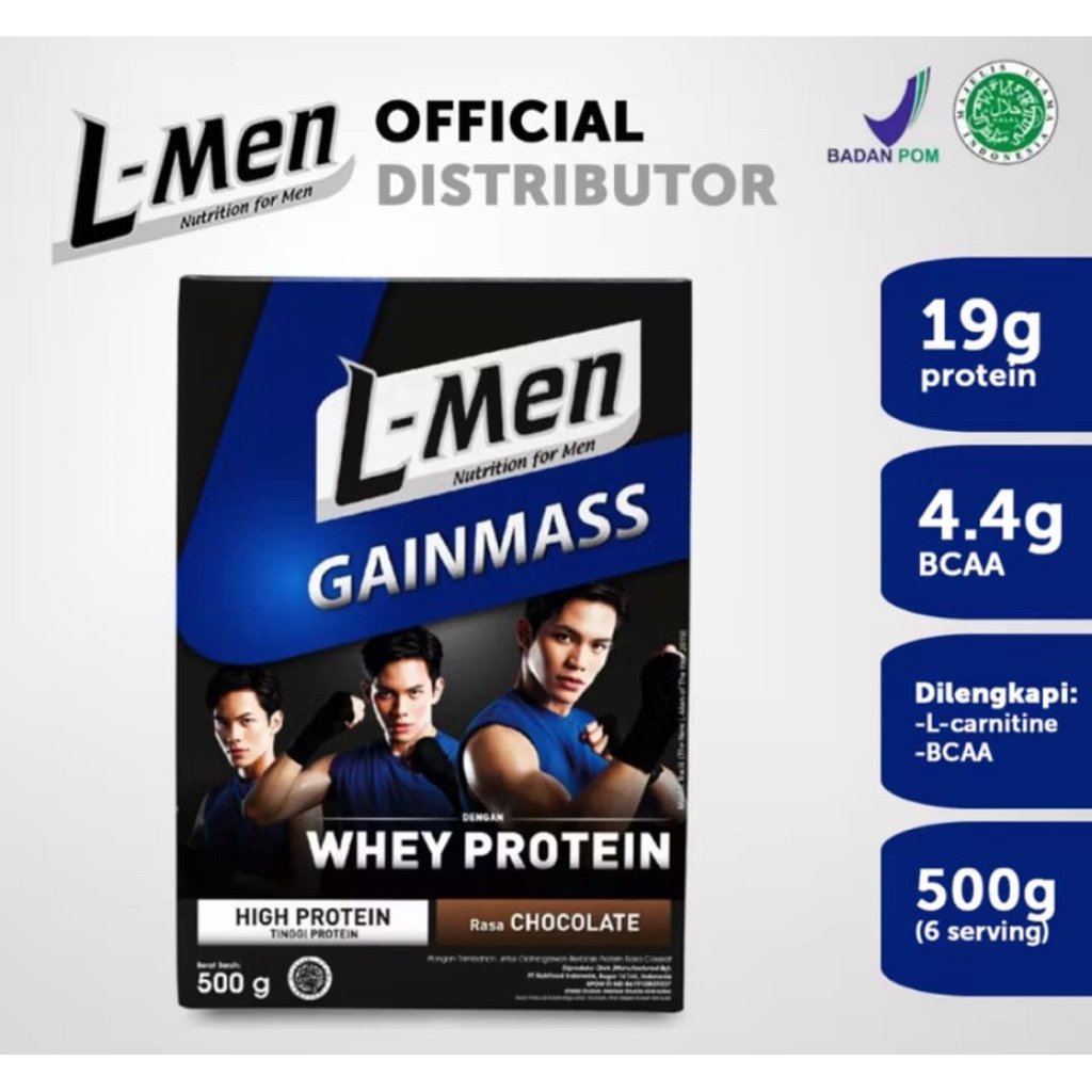 L-Men Gain Mass 500 gram & 800 gram-Lmen GainMass Suplemen Penambah Massa Otot Tinggi Whey Protein
