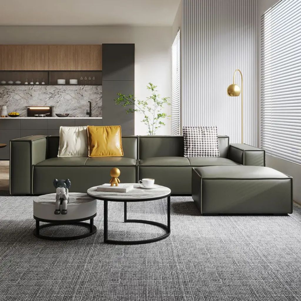 Sofa L shape minimalis model kursi sofa kulit premium