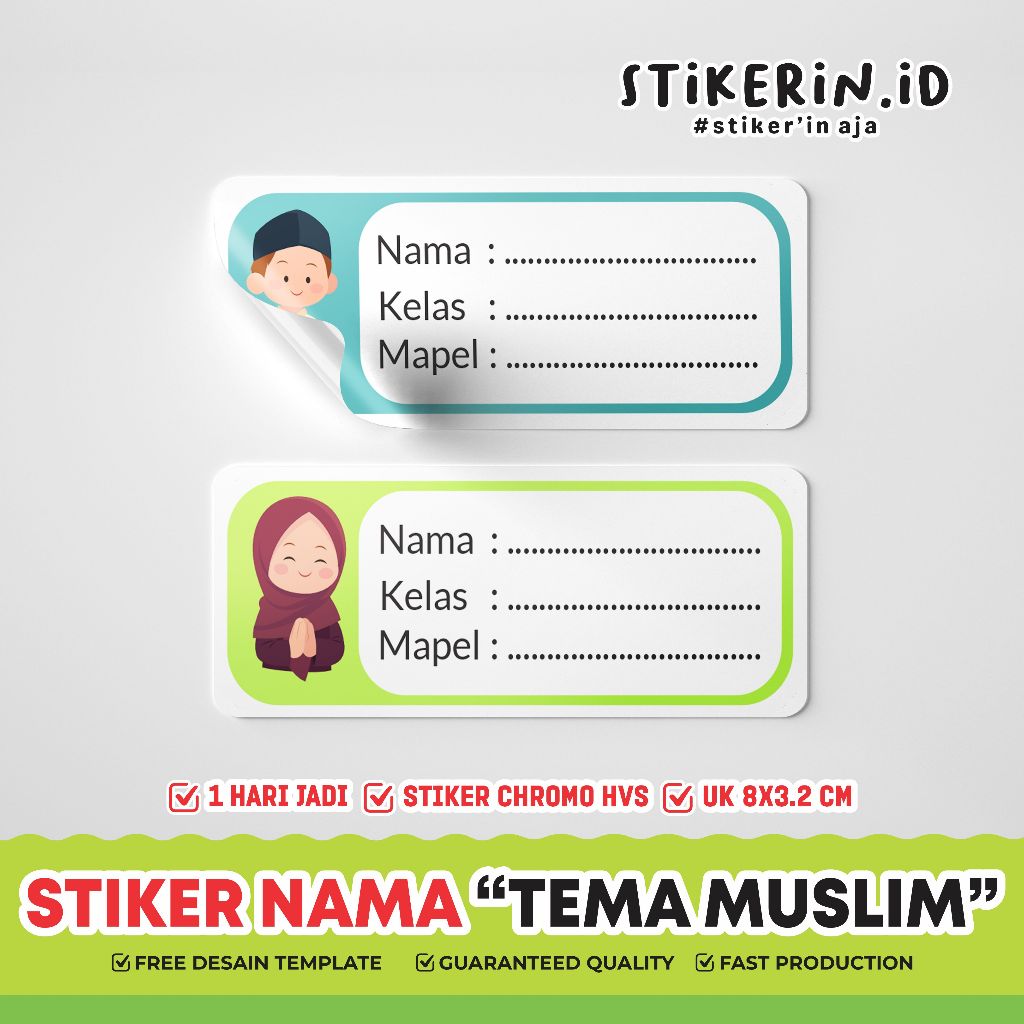 

Stiker Nama Custom Buku Ready Stock / Stiker Nama Buku Sekolah / Stiker Buku Tema Muslim - Kisscut