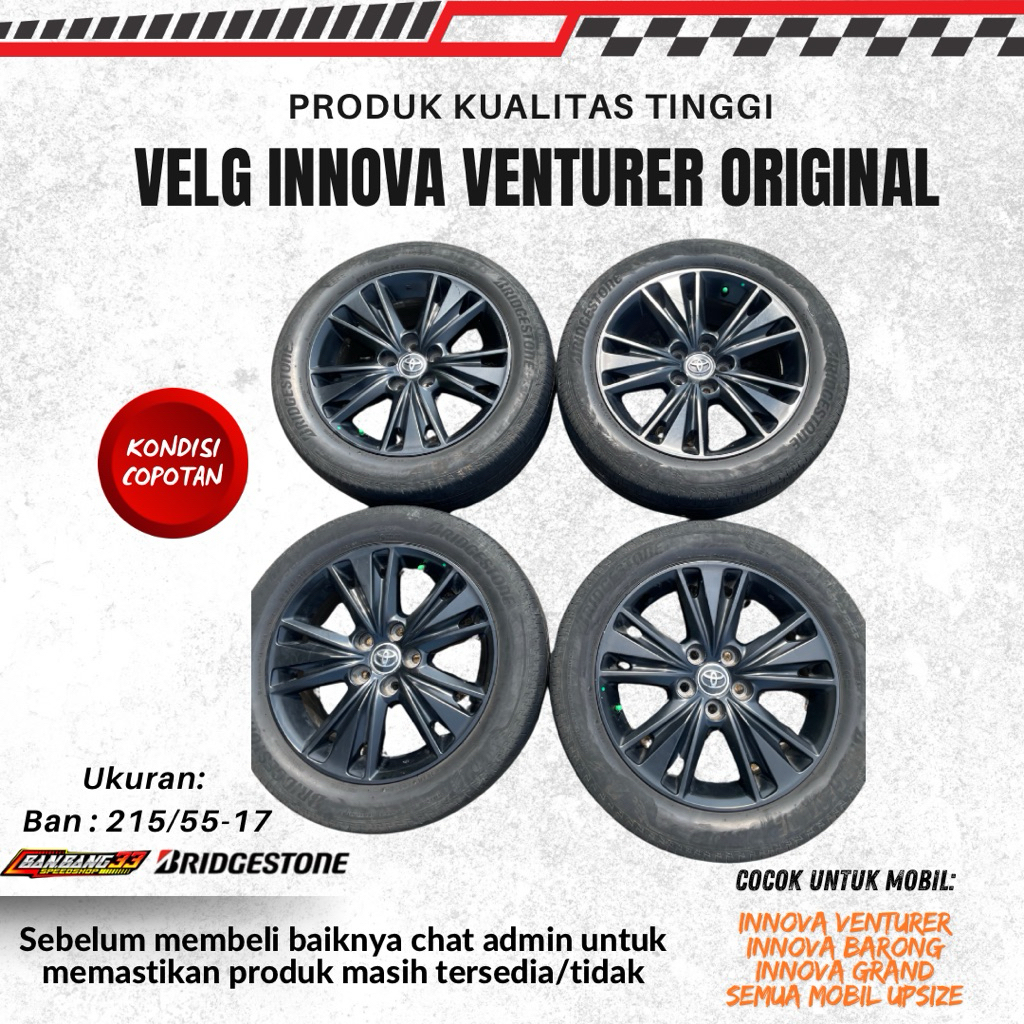 Velg Mobil Copotan Original OEM Toyota Venturer Set Ban Bridegstone