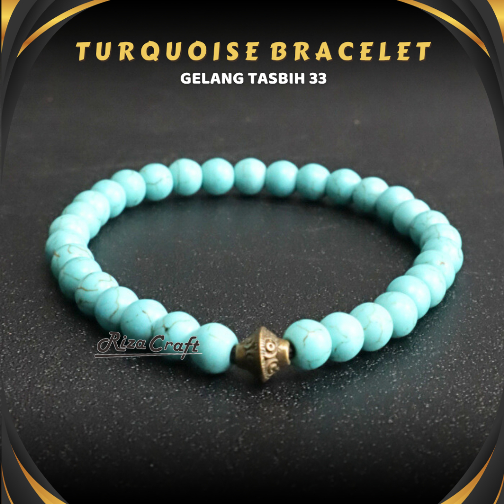Gelang Tasbih Batu Kristal Alam Pirus Natural ASLI Original 100% Biru Persia by RIZACRAFT