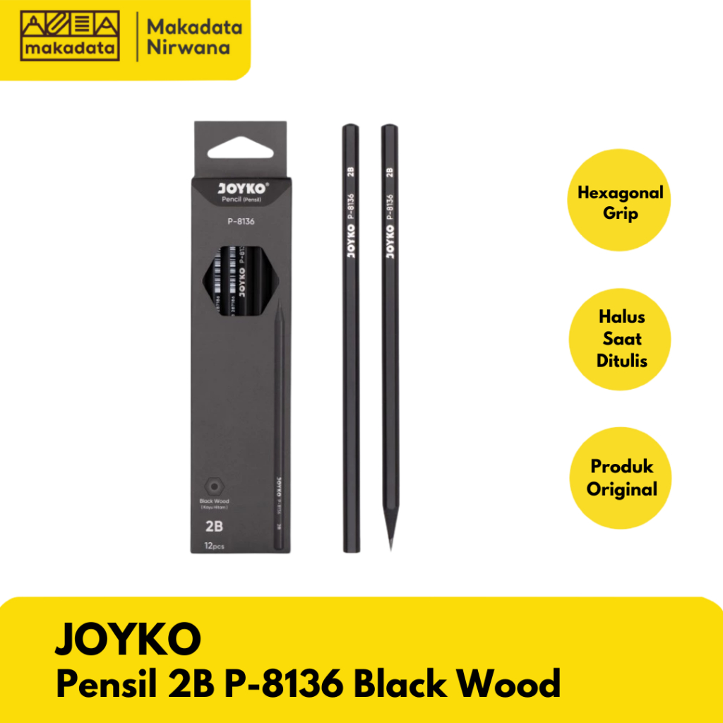 

JOYKO PENCIL/PENSIL 2B P-8136 BLACK WOOD (1 PACK)
