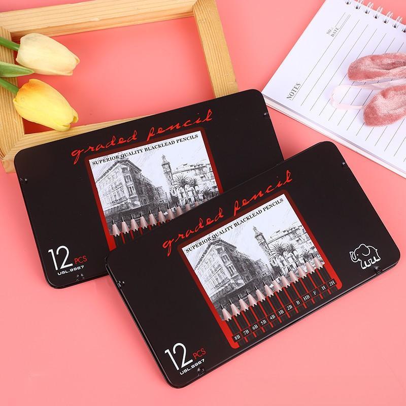 

D3W! 12pcs Pencil Sketch Set Pensil Buat Gambar Sketsa 2H H F B HB 2B 3B 4B 5B 6B 7B 8B Set Sketch