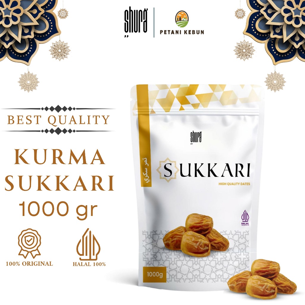 

Shura Kurma Sukari 1kg Kemasan Pocuh Kurma Sukkari Raja 100% Asli Original Kemasan Box