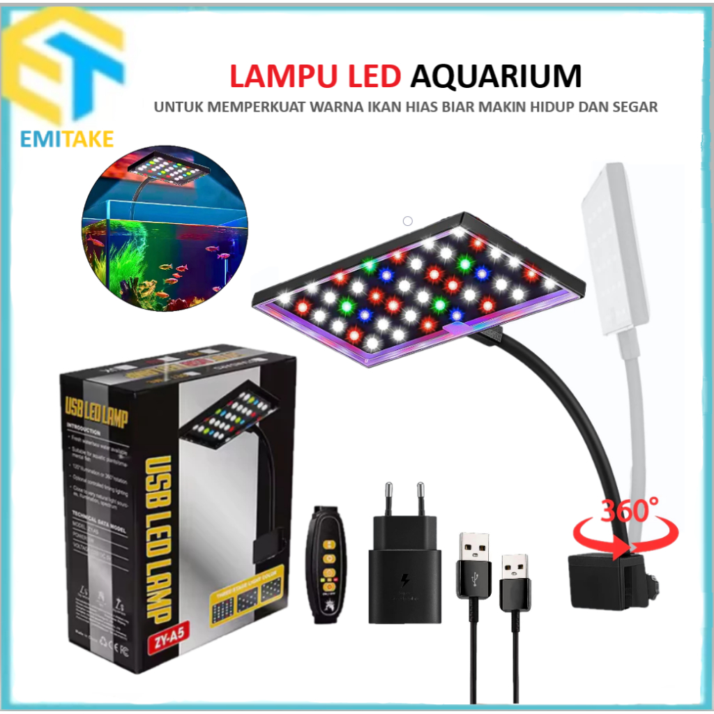 NEW Lampu LED Jepit Flexible 3 Mode Warna Aquascape USB LED Lamp Lampu Aquarium Perangsang Warna