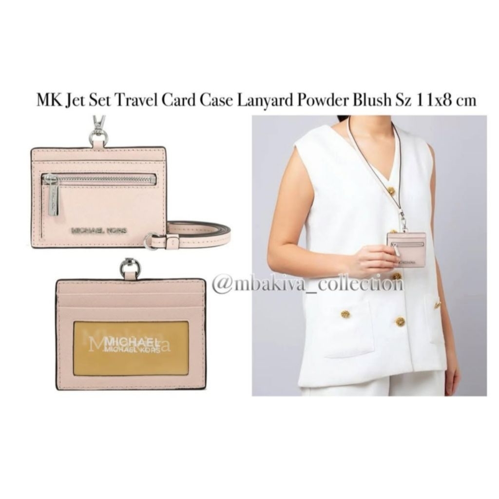 

MK Jet Set Travel Card Case Lanyard Powder Blush