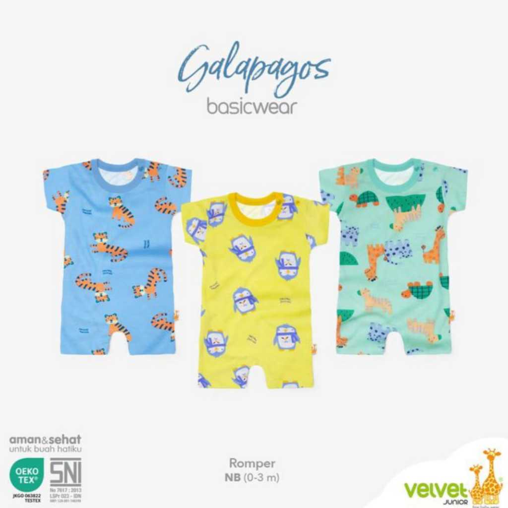 Velvet Junior 3Pcs Romper Pendek Segiempat Motif TERBARU GALAPAGOS