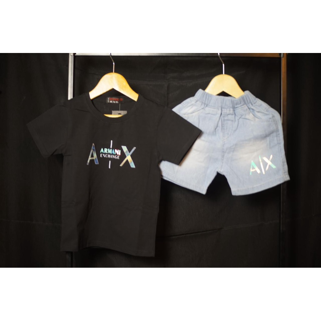 setelan anak kaos dan jens pendek armani