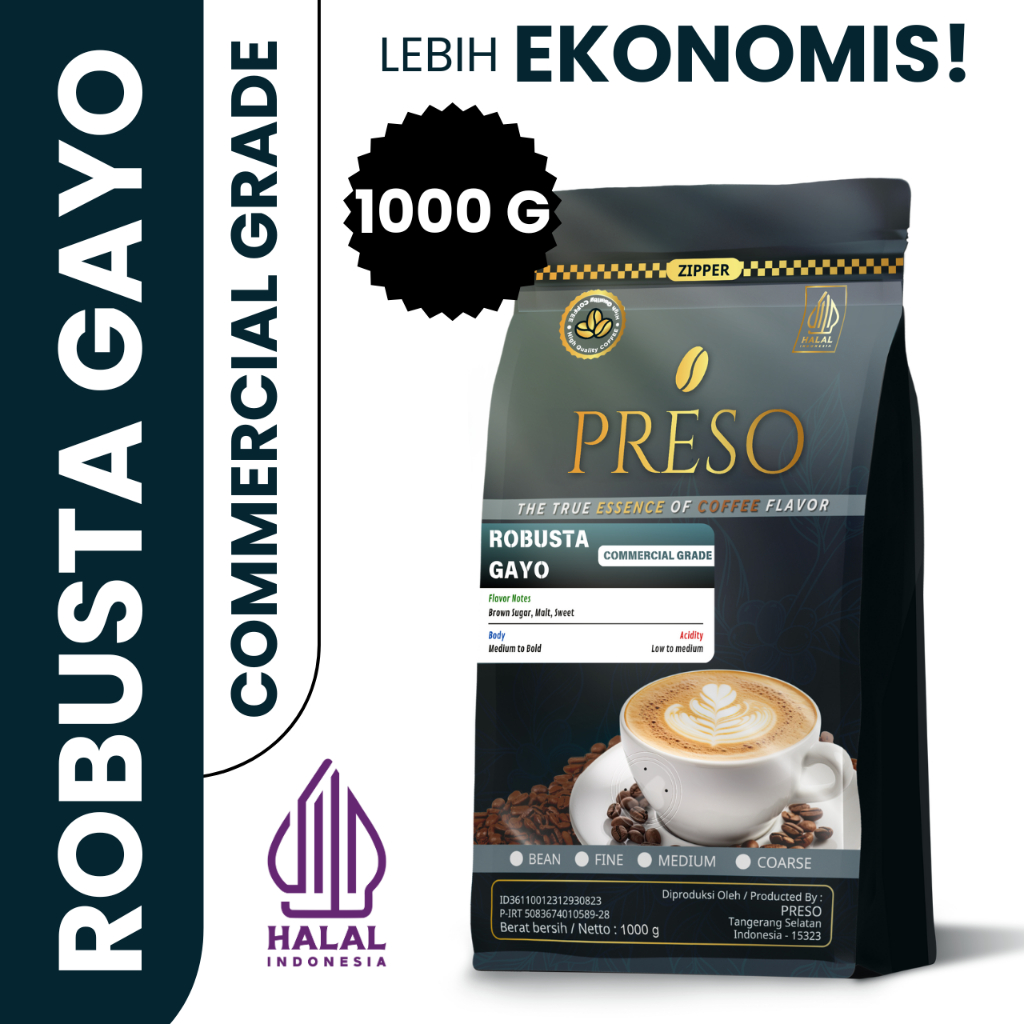 

PRESO Robusta Gayo Biji Kopi / Kopi Robusta Commercial Grade 1000 Gram