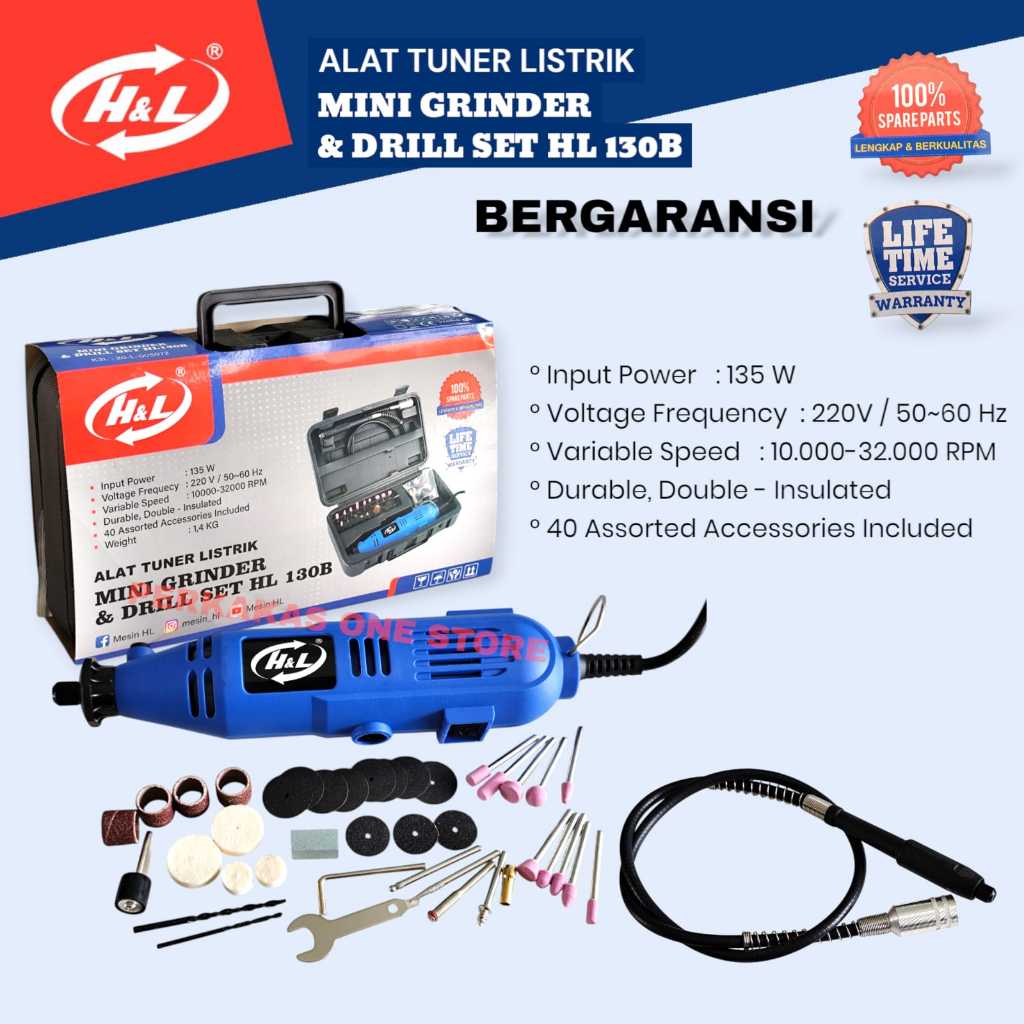 H&L HL 130B Die Grinder Set Box 40 Pcs Mini Die Grinder 3mm Mesin Bor Grinda Gantung Porting Tunner 