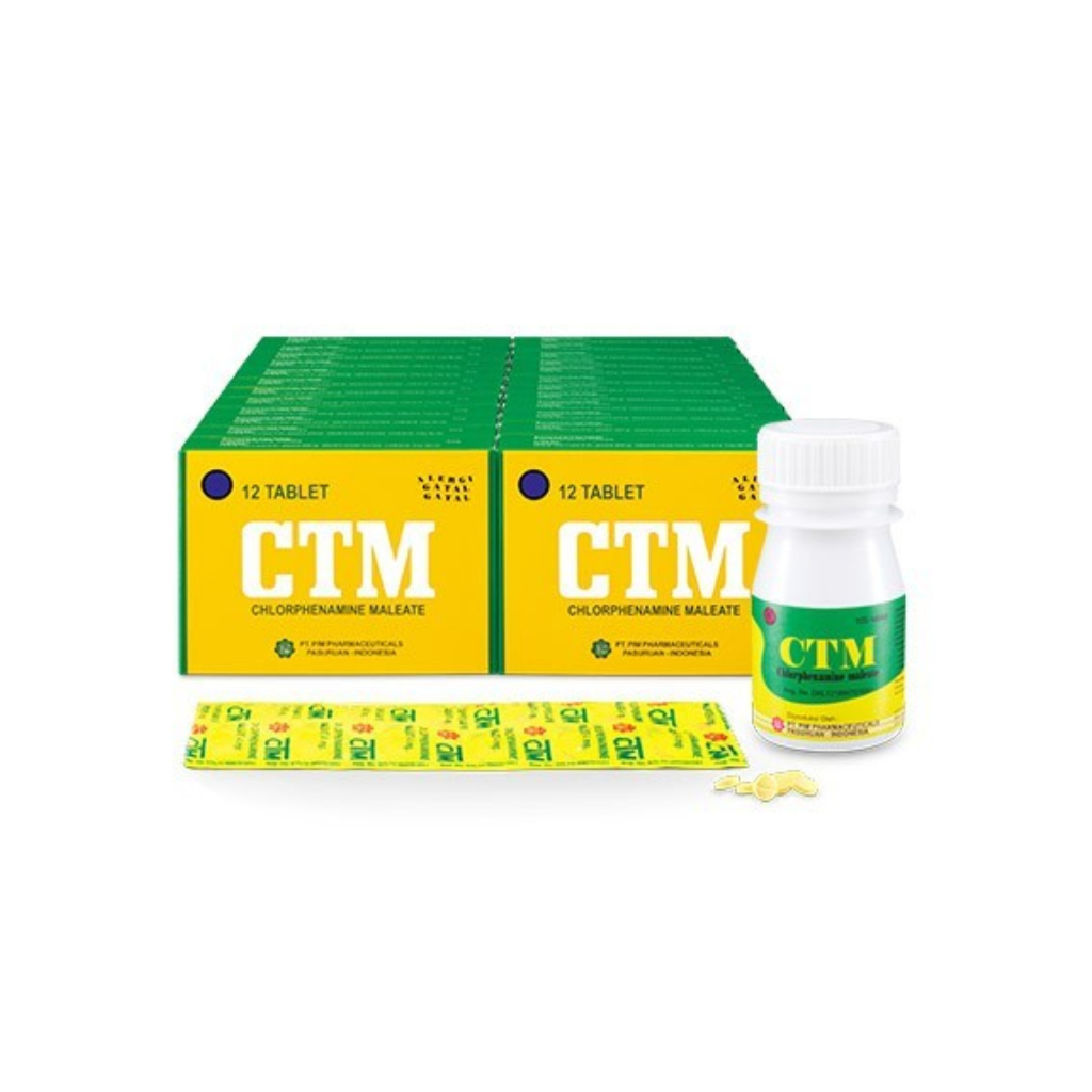 CTM 4 mg 1 strip isi 12 Tablet  1 botol isi 100 tab - Obat Alergi  strip dan botol
