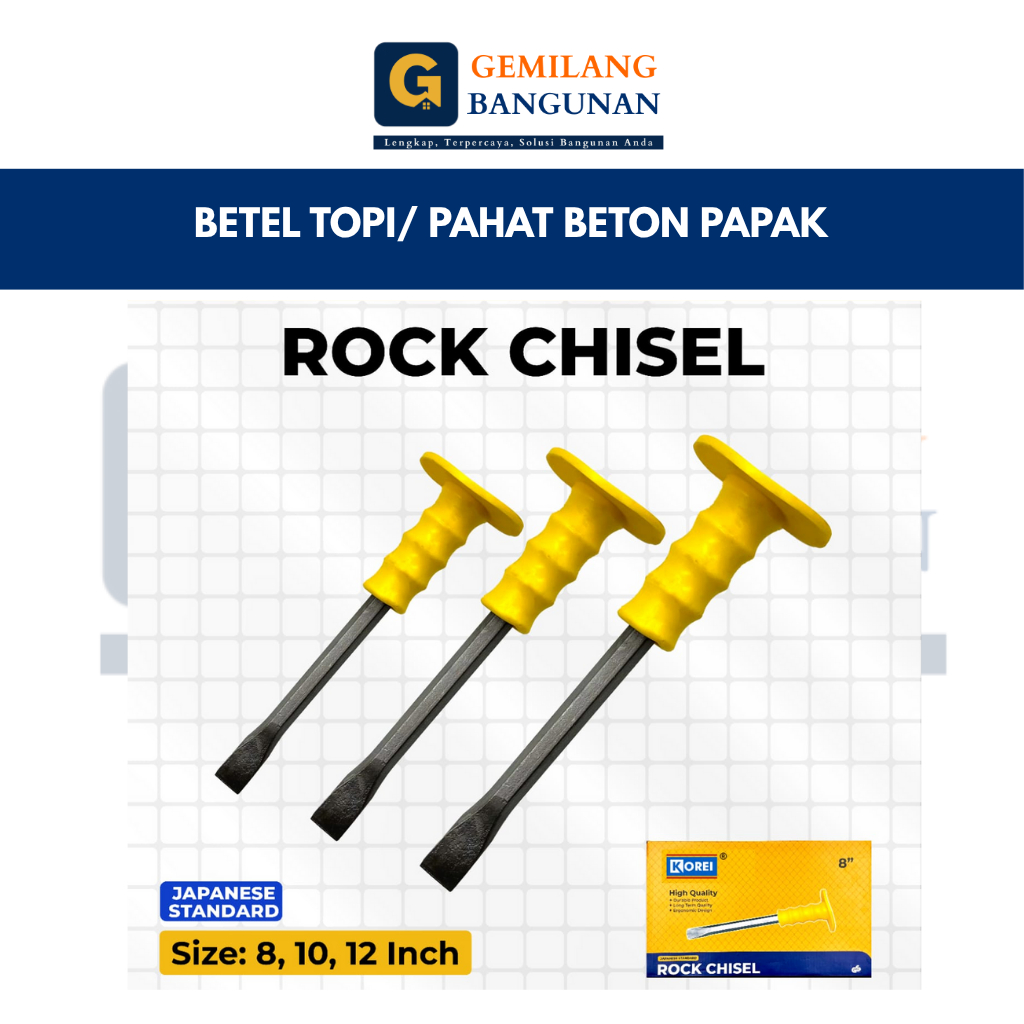 Betel Topi PLAT JUMBO / Betel Tembok Plat / Pahat Beton Batu Besi 8" / 10" / 12"