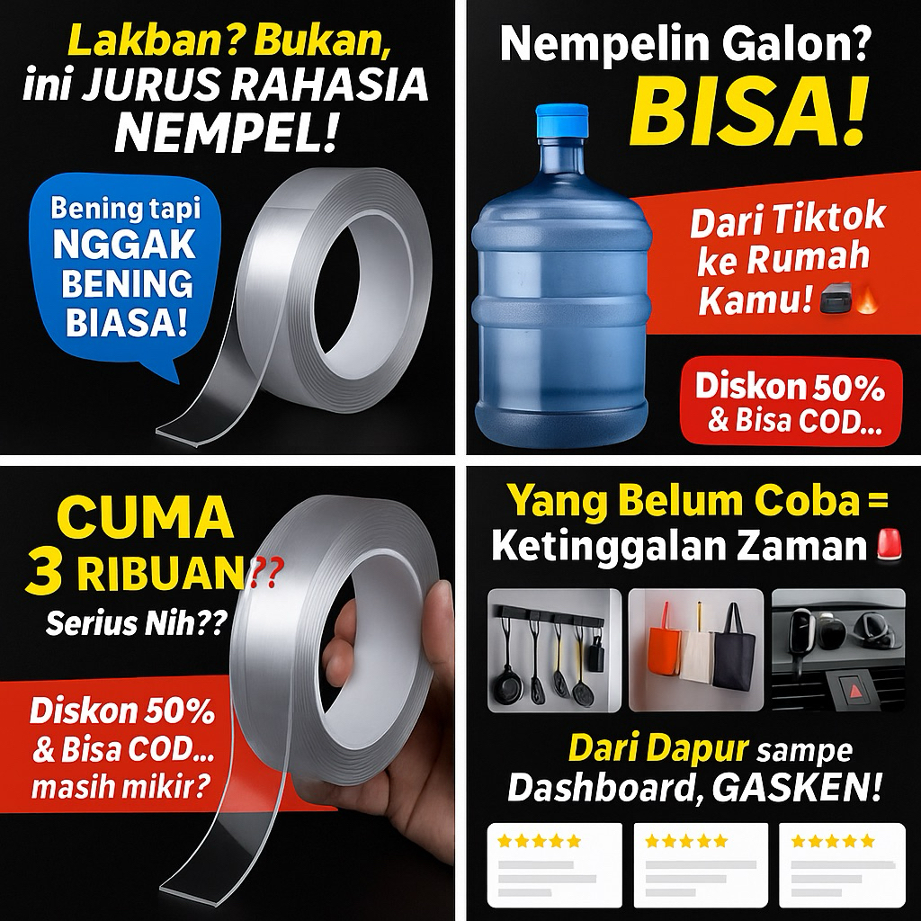 

Double Tape Nano Selotip Bening 2 Sisi Serbaguna 1M, 3M, & 5M