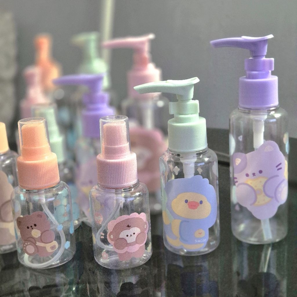 P998 - KOREAN STYLE PREMIUM BERMOTIF - Botol Plastik Isi Ulang Refill Travel 50 ml 75 ml 100ml Pump/