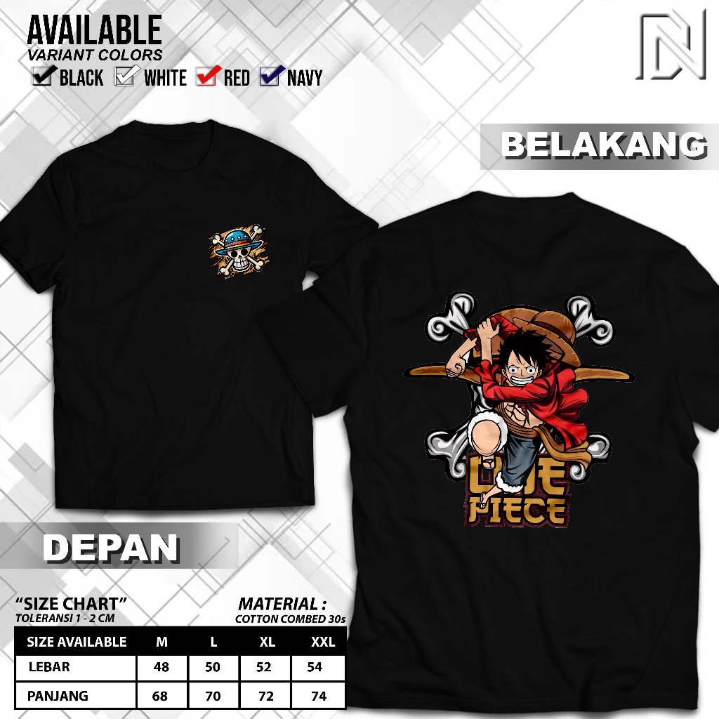 Kaos Distro One Piece - Luffy - Anime - Kaos Wibu Unisex