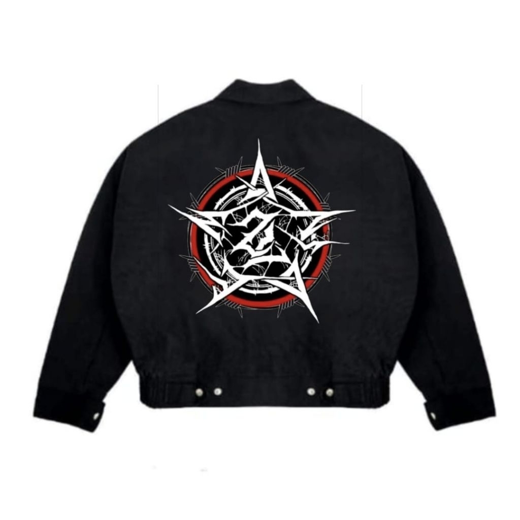 Jacket Crop Pria Wanita Unisex - Work Jacket Spider Stars Red Premium