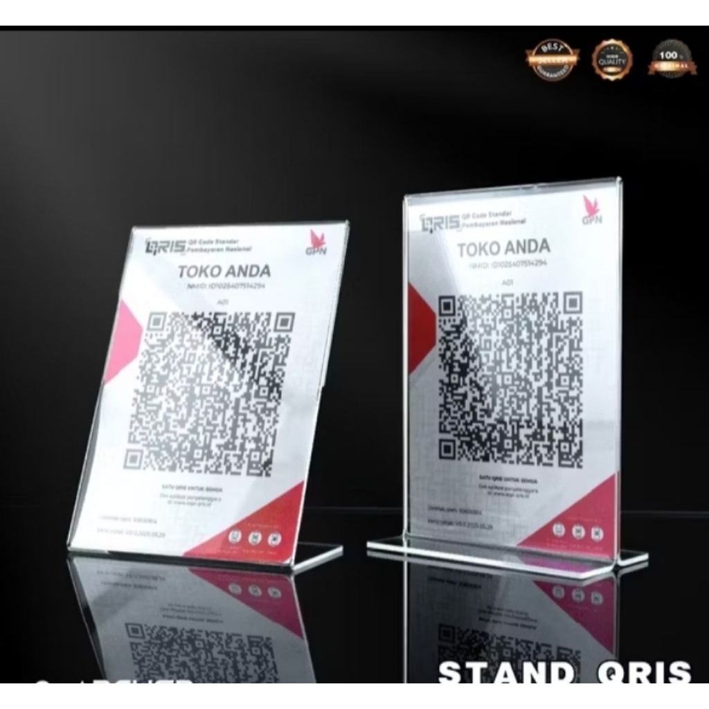 

Stand Qris Akrilik Tent holder A5 Cetak QRIS E-wallet. gopay/OVO/shopeepay/Dana./barcode./mbanngking perbankan pembayaran dll