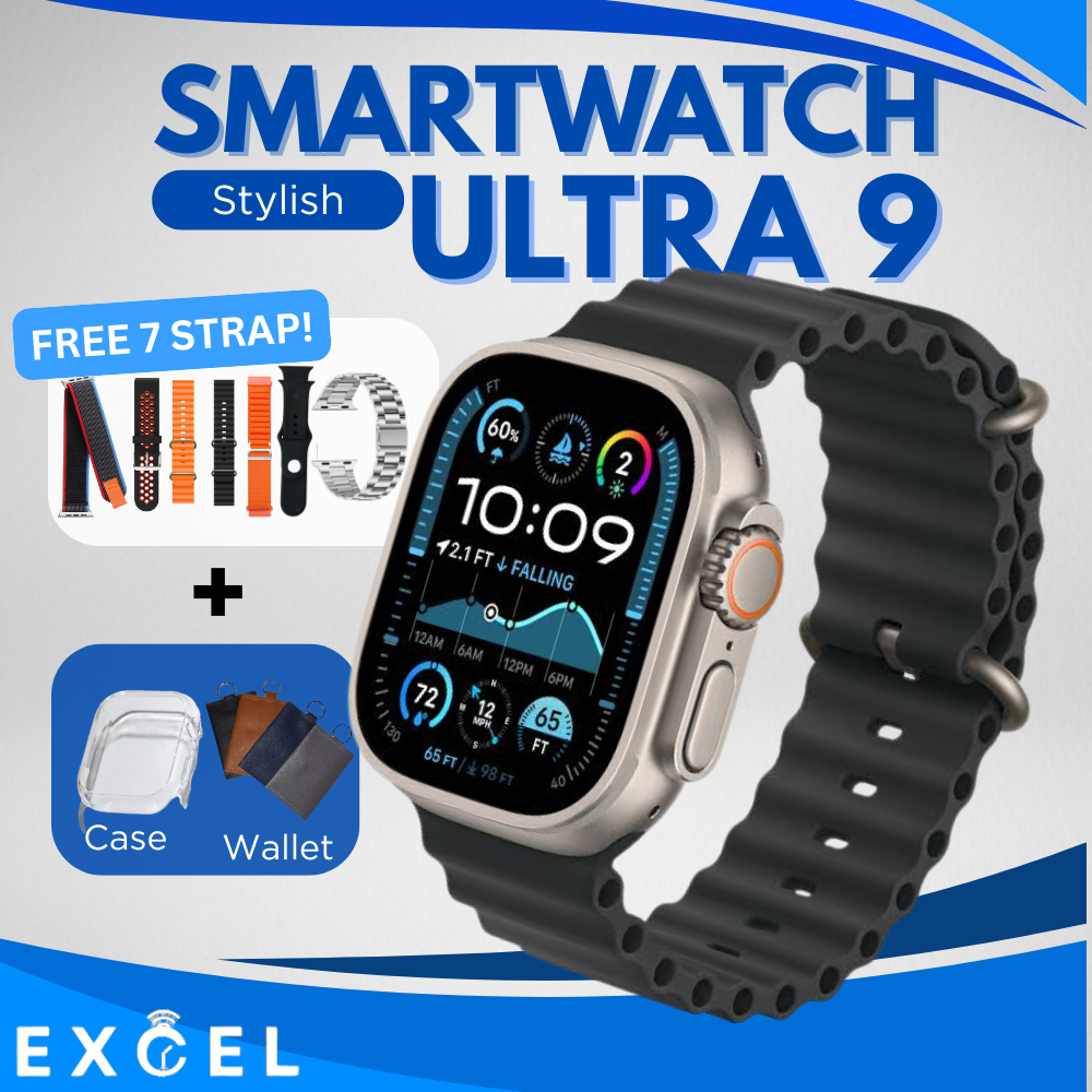(FREE 7 STRAP,  CASE & DOMPET) Smartwatch s100 Ultra 9 Stainless steel -notification, sports mode, g