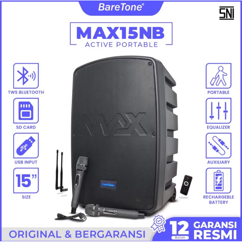 SPEAKER PORTABLE BARETONE MAX 15 NB -15 INCH SPEAKER BARETONE MAX15 NB ORIGINAL