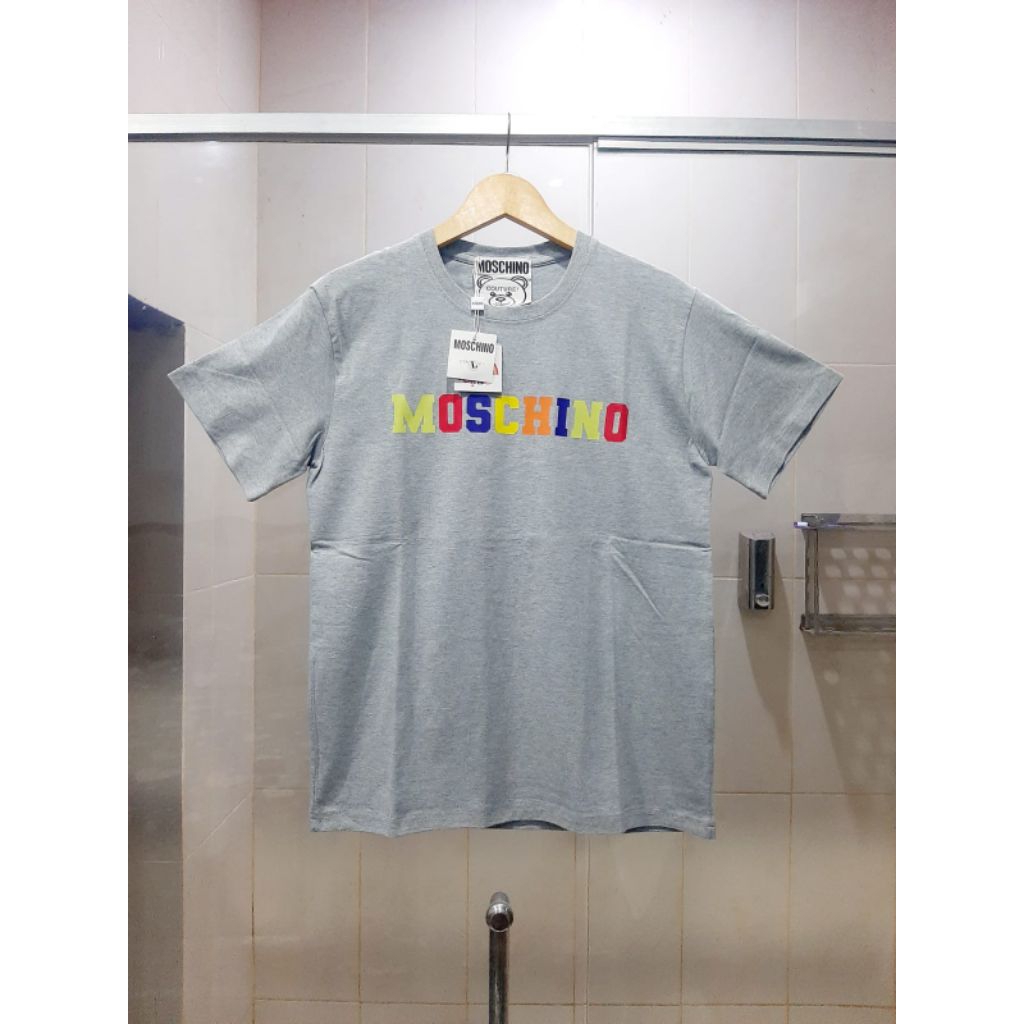 ( MOSCHINO ) KAOS T-SHIRT LADIES SHORT SLEEVE NEW EDITION GREY 100% ORIGINAL ITALY