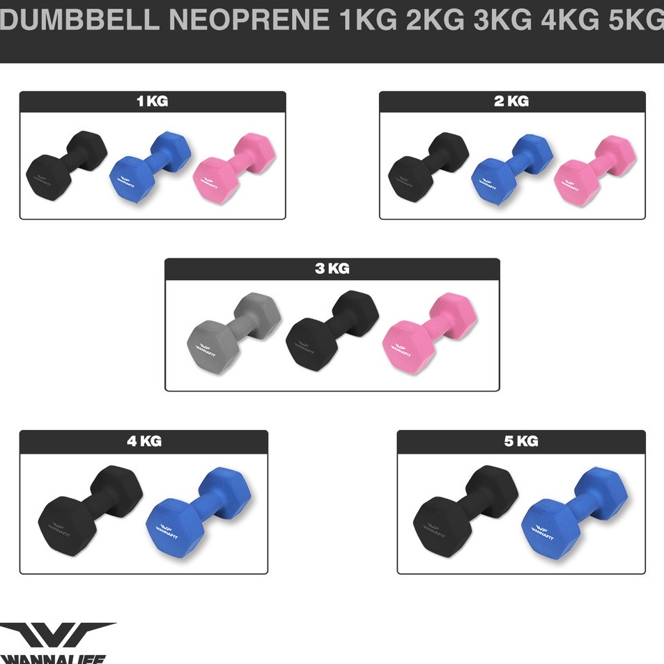 BISA COD  Dumbbell Neoprene All Weight Wannalife  1kg 2kg 3kg 4kg 5kg Dumbell Barbel Barbell Vinyl 1