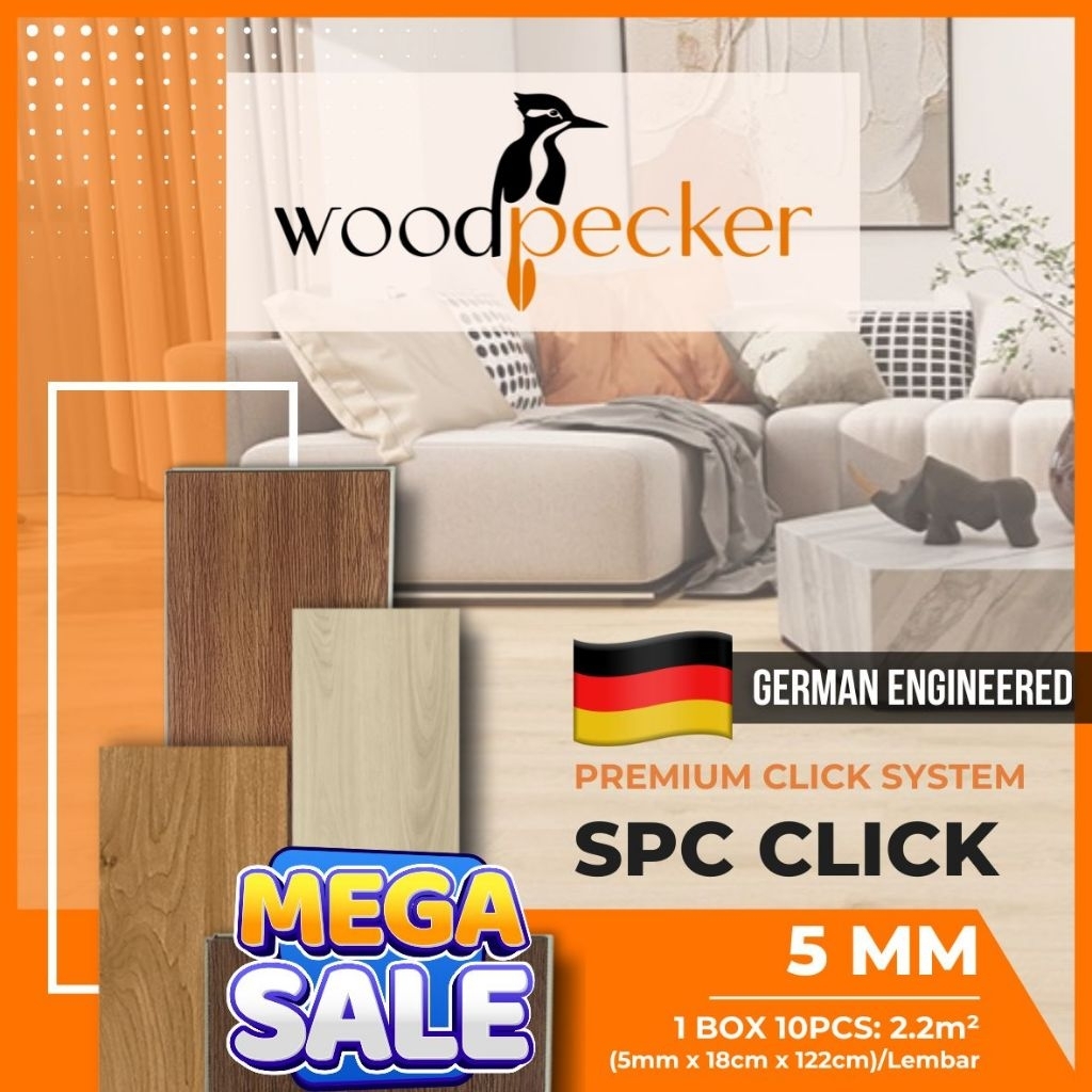 SPC Lantai | Lantai SPC | SPC Flooring | WOODPECKER 5mm 1BOX (10PCS) Klik Sistem Tanpa Lem