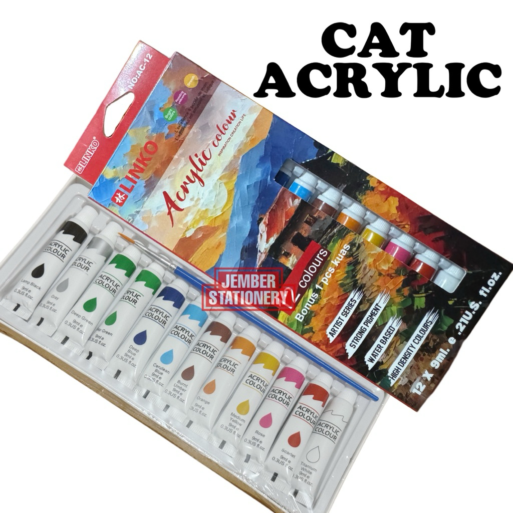 

(1set) Cat Acrylic Linko 12 Warna BONUS KUAS / Cat Akrilik