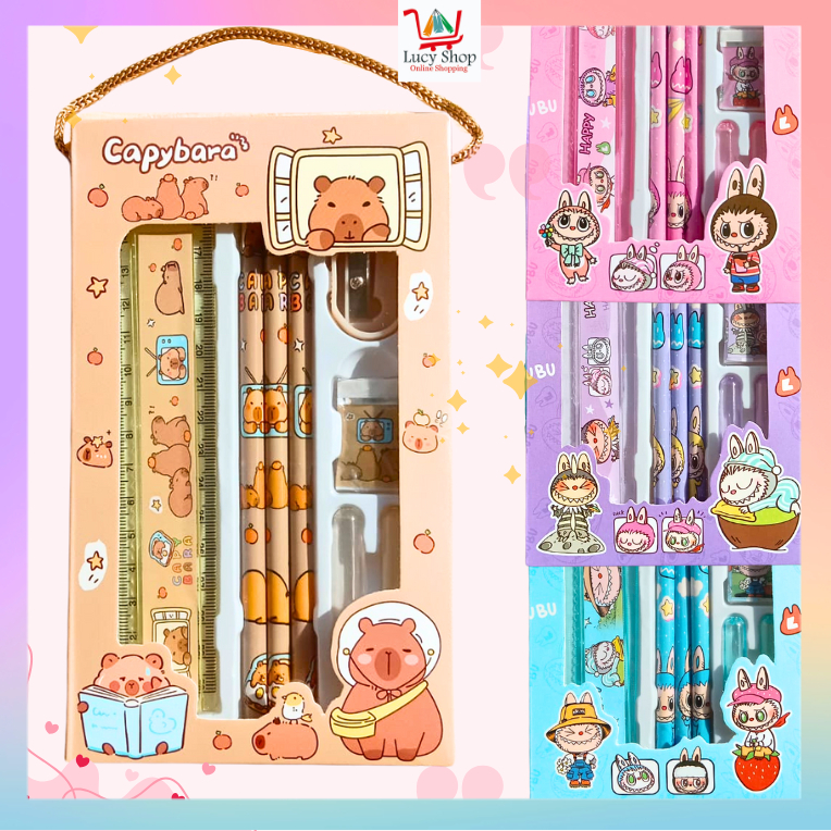 

Set Alat Tulis Box Labubu Capybara 8 in 1 Penggaris Pensil Rautan Penghapus Stationary Anak Sekolah