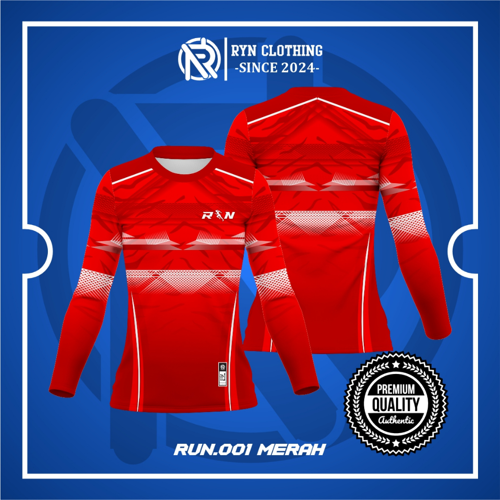 BAJU KAOS JERSEY LARI WANITA CEWEK PEREMPUAN  LENGAN PANJANG DRYFIT FULL PRINTING sport-Merah 001