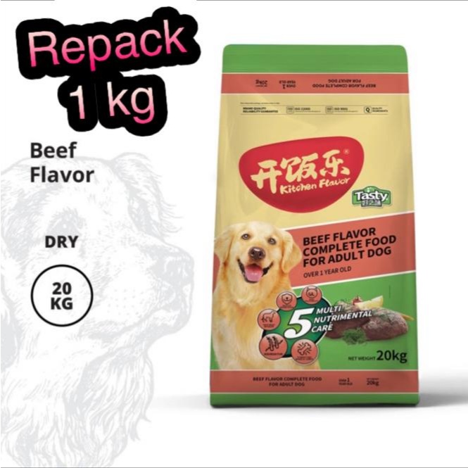 Kitchen flavor tasty dog food adult beef repack 1 kg