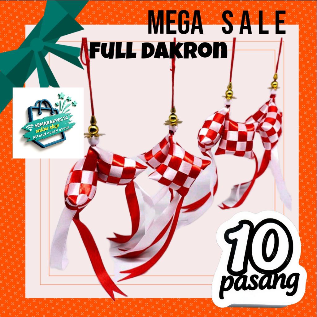 (10 pasang) ketupat merah putih kotak, ketupat pita satin merah putih