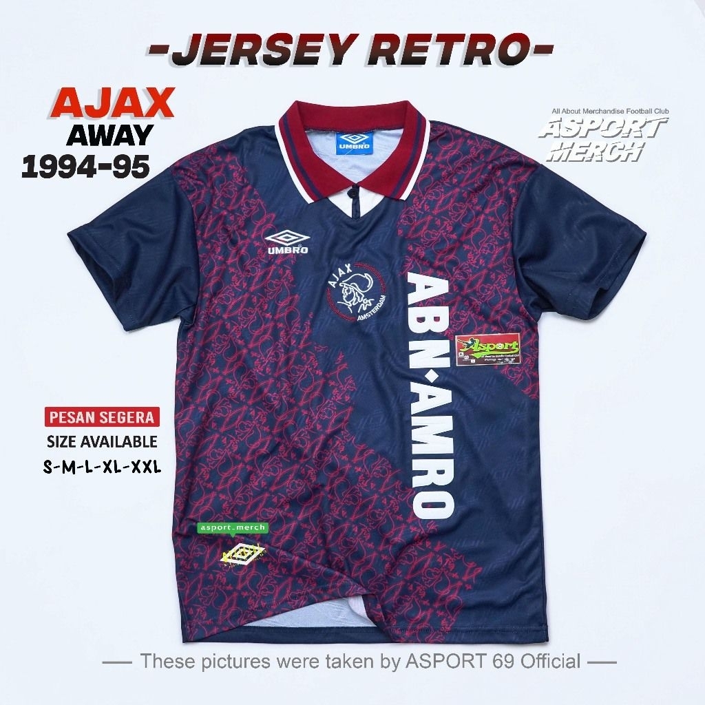 JERSEY BOLA RETRO AJAX AWAY 1994 1995 JERSEI AJAX AWAY 94 95 GRADE IMPORT