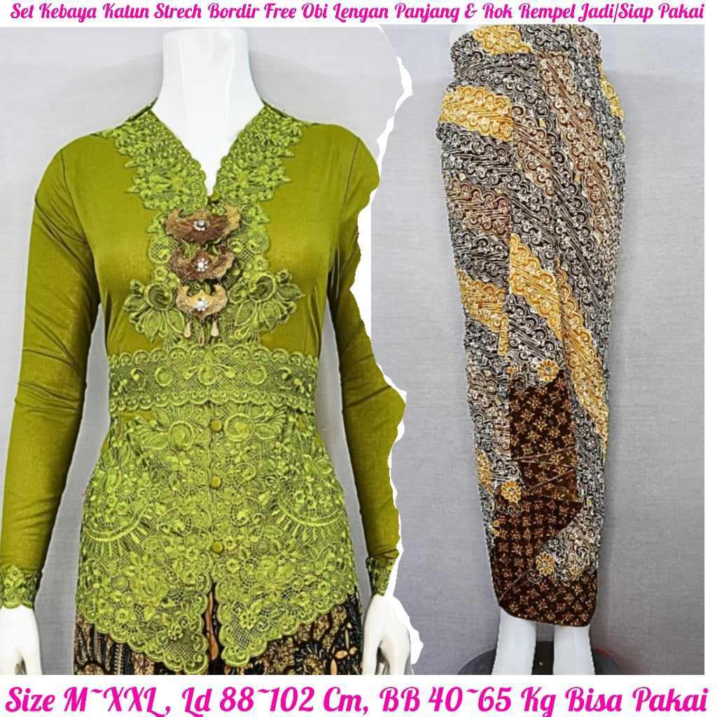 Kebaya Modern Medan Kebaya Jadi Set Kebaya Katun Strech Bordir Free Obi Kancing Bungkus Lengan Panja