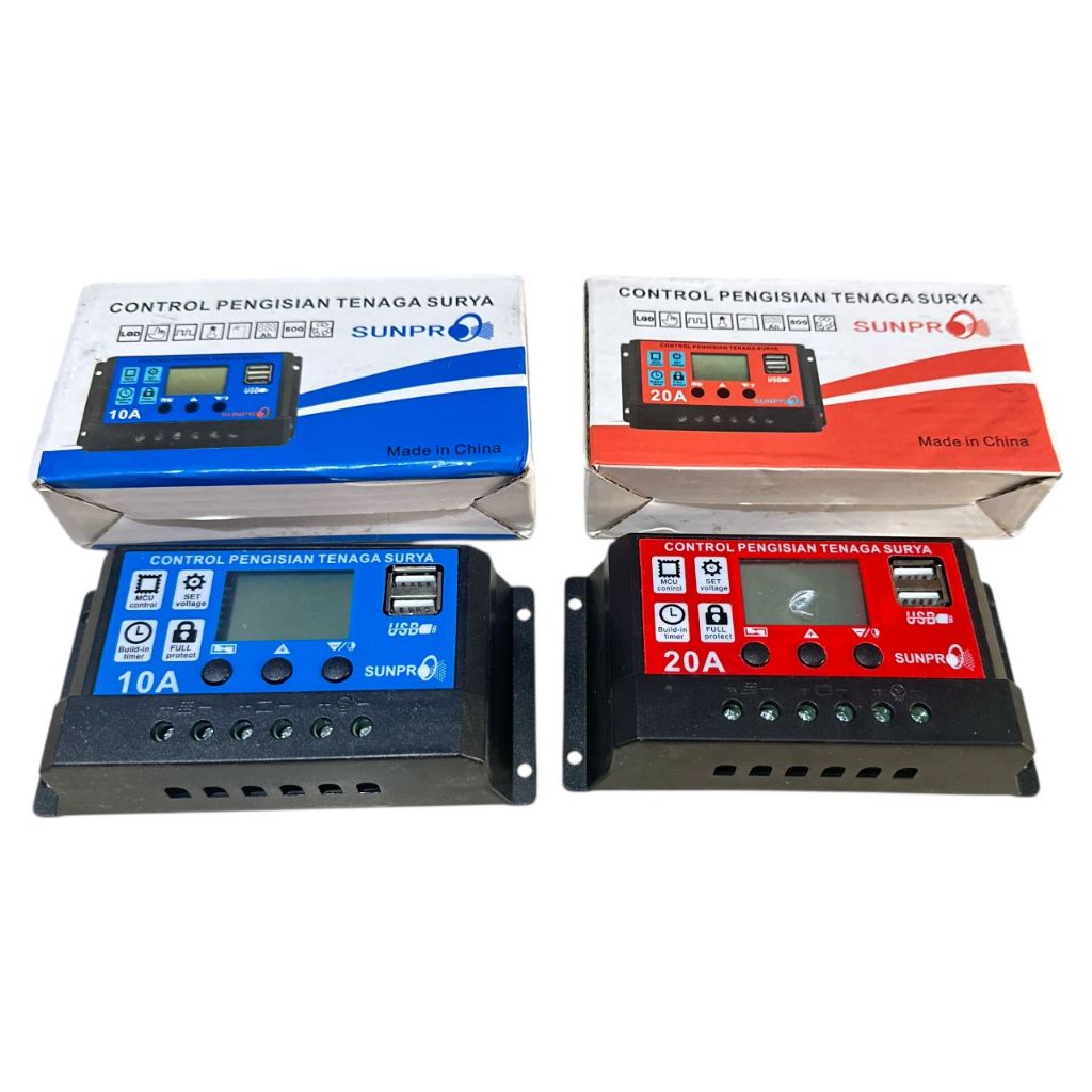 Solar Charge Controller SUNPRO 10A 20A 30A 40A 50A 60A Cell PWM Pengisi Daya Surya 12V 24V