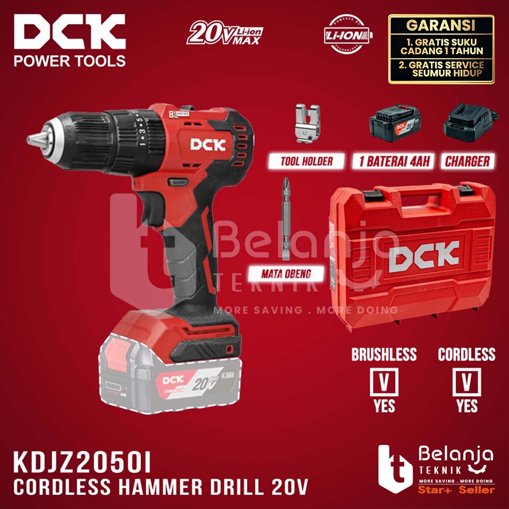 Bor Baterai DCK KDJZ2050i DM 20V Cordless Hammer Impact Drill 13 MM 1 Baterai SET Bor Beton KDJZ2050