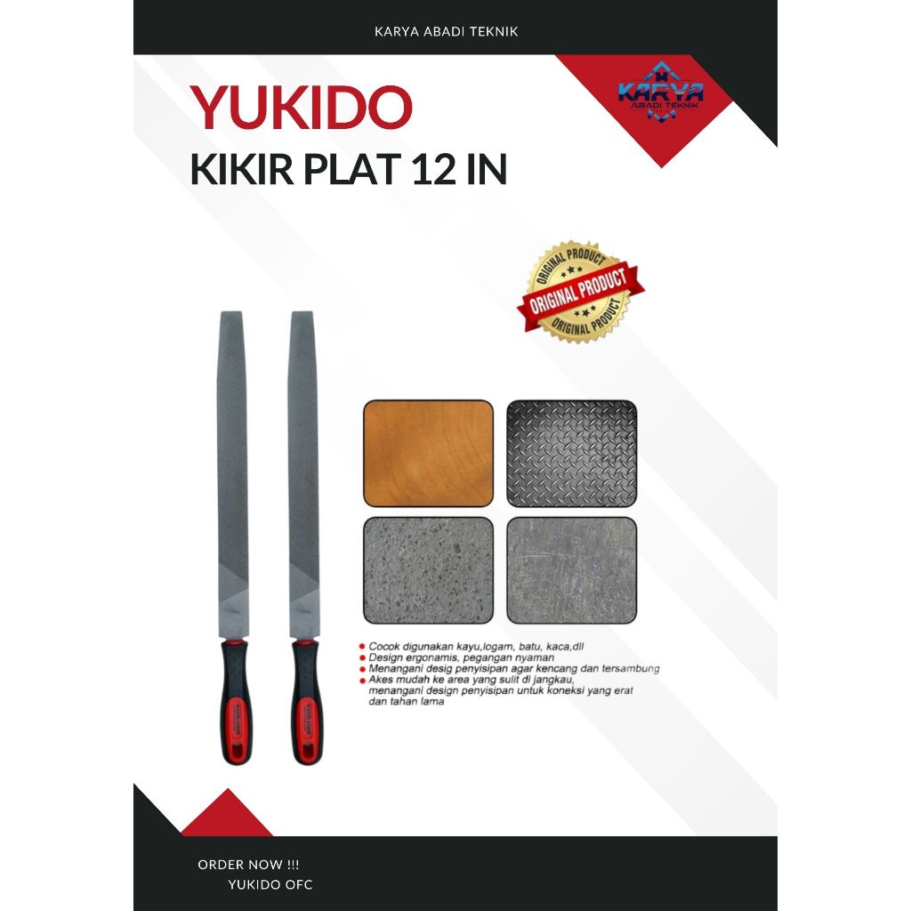 YUKIDO Kikir Gergaji Besi Plat - kikir Gepeng / Kikir Besi Lurus Ukuran 12inch