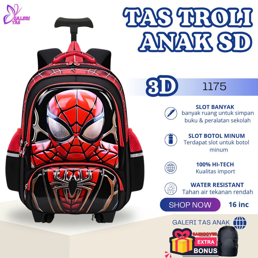 GT Troli Koper Anak Sekolah SD Laki Laki 6D Hardcase Bagian Depan 1175 Tas Roda Dorong Anak Cowok