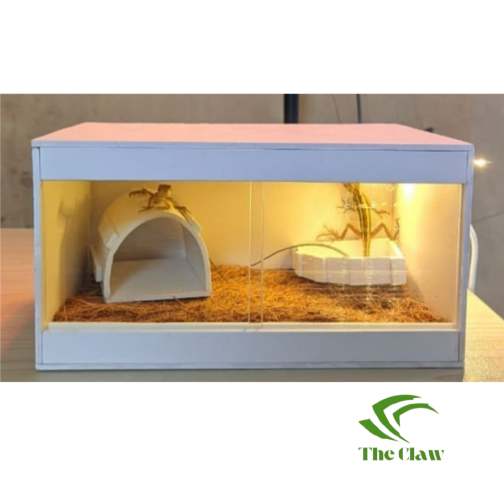 (The Claw) Kandang reptil/terarium Fullset lengkap PVC akrilik mewah dengan lampu LED usb