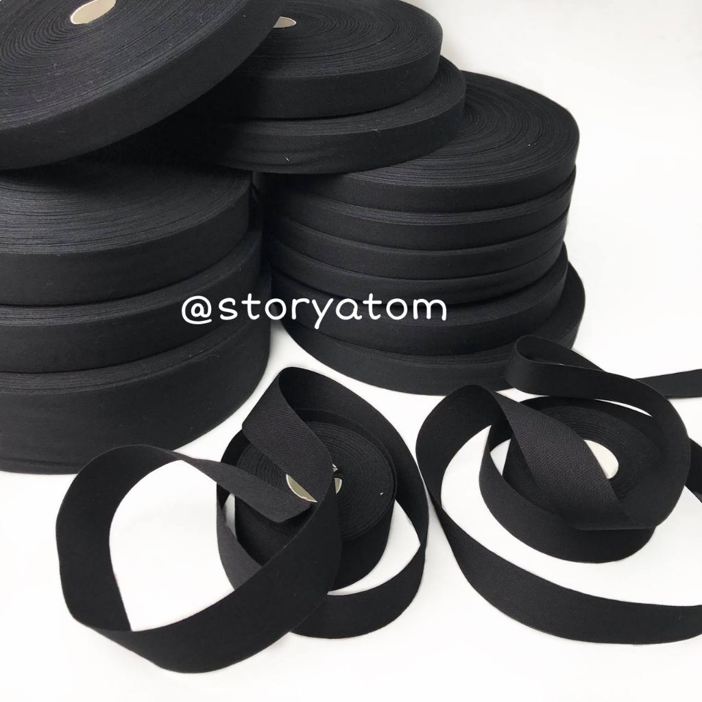 1 METER - LABEL PITA KATUN POLOS HITAM | LABEL HIJAB | LABEL BAJU