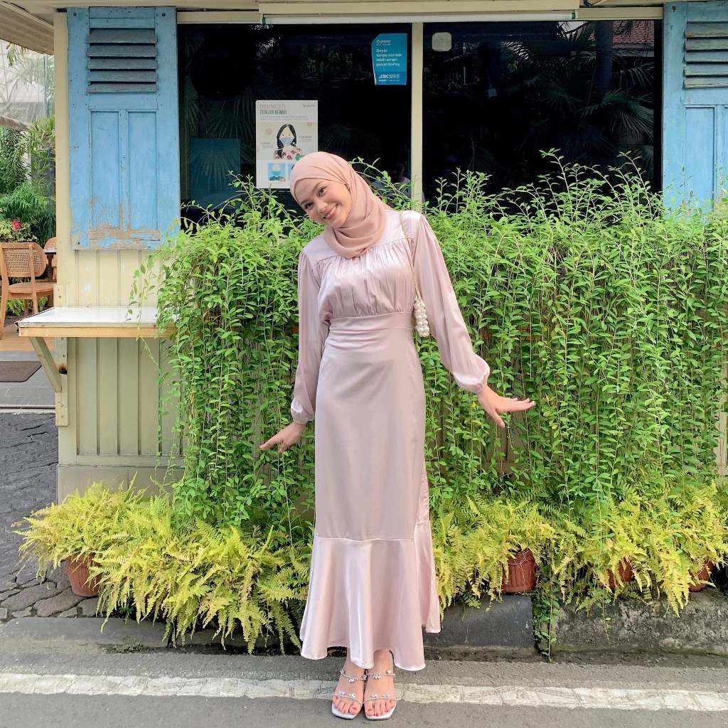 Amaya Dress | Gaun Pesta Mewah Elegan Wudhu Friendly Terbaru Dress Silk Premium Cantik Dan Anggun Un