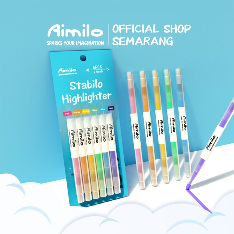 

Aimilo Stabilo Pastel 1 Set Highlighter 2 Sisi 6 PCS