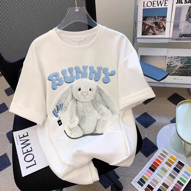 Premium Cotton Kaos Oversize Wanita - Kelinci Lucu Printed - T-shirt