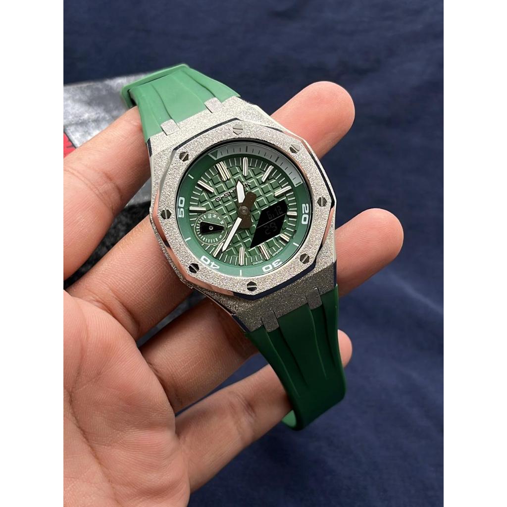 Casio G-Shock GA-2100 ga-2100 Original Mod Green Dial frosted silver