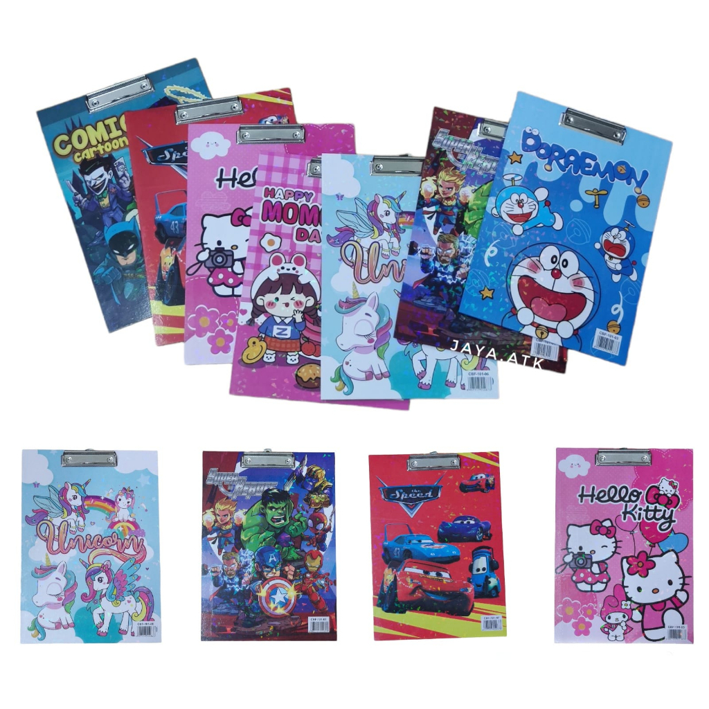 

CLIPBOARD PAPAN JALAN F4 MOTIF KARAKTER 2SISI CLIP BOARD PAPAN DADA UJIAN