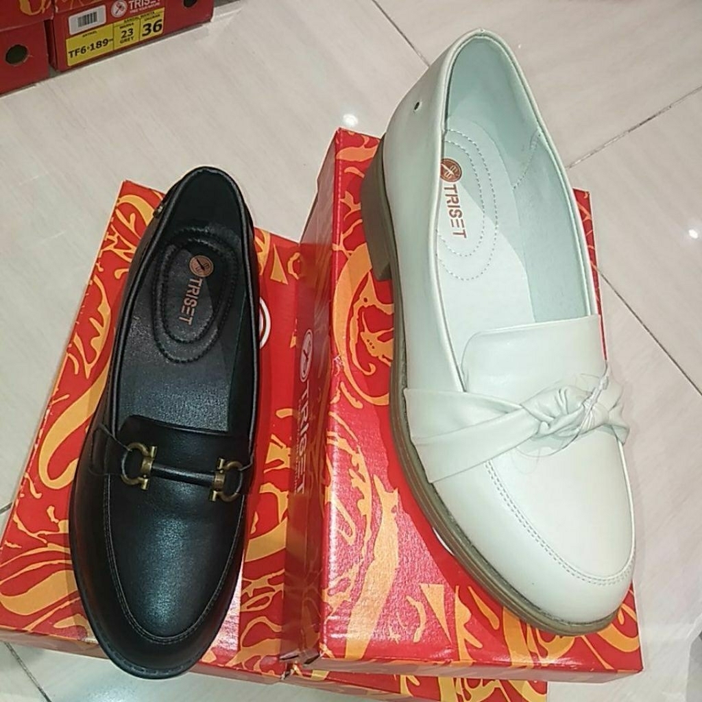 TE40022 Sepatu Kulit Wanita Slipon Slop Flats Flat Triset