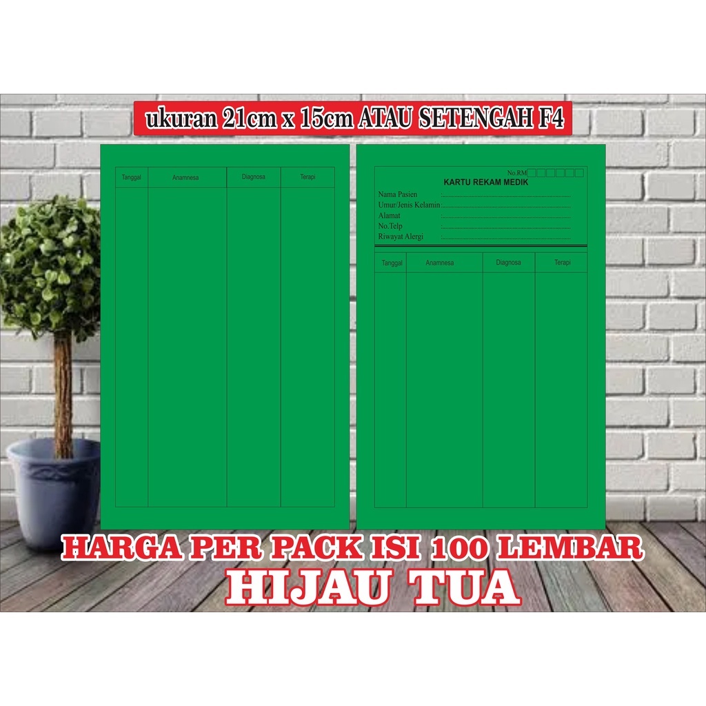 

Kartu RM Ukuran 19cm x 15cm ISI 100/PACK