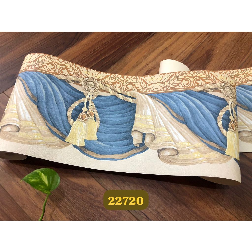 Wallpaper Border list Curtain Merah Biru Elegand