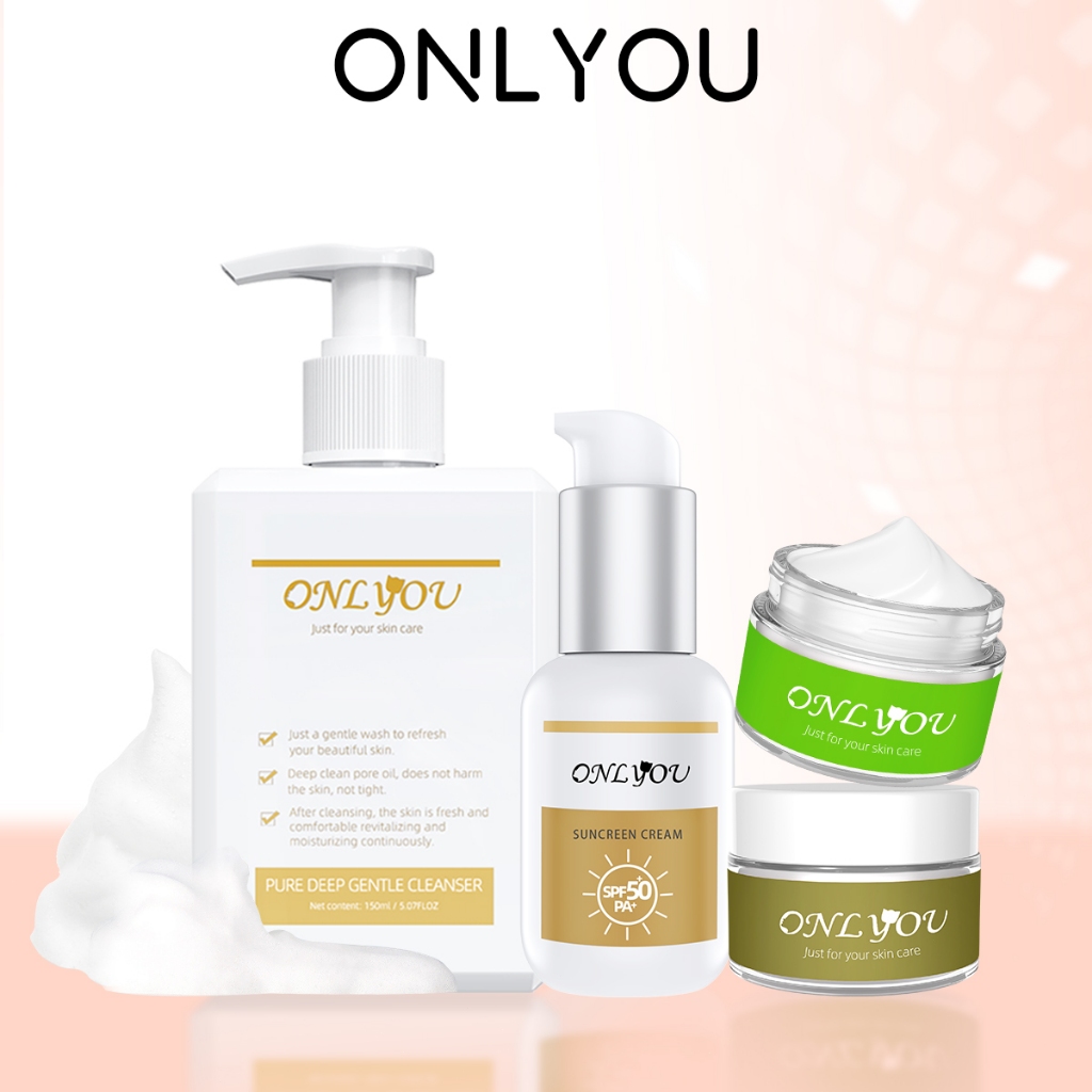 ONLYOU Skincare 4PCS PAKET / ONLYOU Menyegarkan SPF 50+ PA+ Sunscreen + Amino Facial Wash  + Whiteni